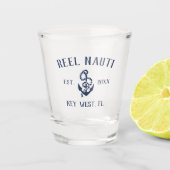 Nautical Navy Blue Rustic Anchor Boat Name Shot Glas (Voorkant)