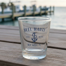Nautical Navy Blue Rustic Anchor Boat Name Shot Glas