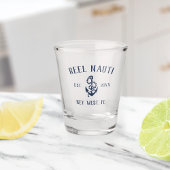 Nautical Navy Blue Rustic Anchor Boat Name Shot Glas