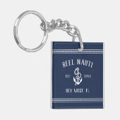 Nautical Navy Blue Rustic Anchor Boat Name Sleutelhanger (Voorkant Links)