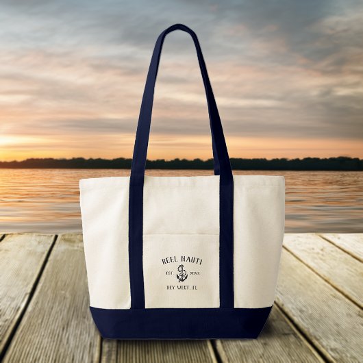 Nautical Navy Blue Rustic Anchor Custom Boat Name Tote Bag