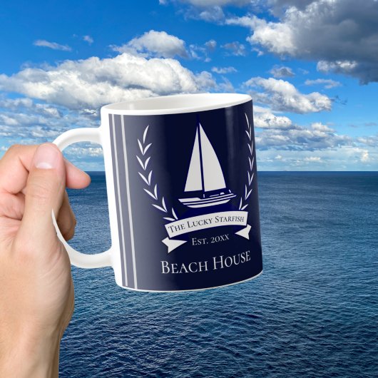 Nautical Navy Blue Sailboat Coastal Monogram Koffiemok