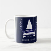 Nautical Navy Blue Sailboat Coastal Monogram Koffiemok (Links)