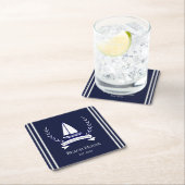 Nautical Navy Blue Sailboat Coastal Monogramed Kartonnen Onderzetters (Insitu)