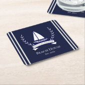 Nautical Navy Blue Sailboat Coastal Monogramed Kartonnen Onderzetters (Schuin)