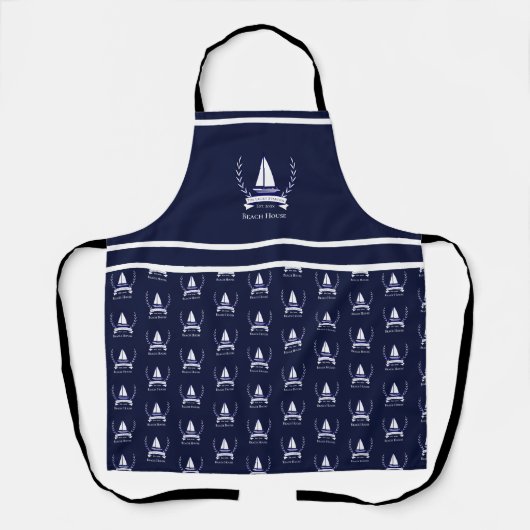 Nautical Navy Blue Sailboat Coastal Monogramed Schort (Voorkant)