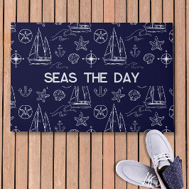 Nautical Navy Blue Sailboat Pattern Deurmat