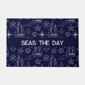 Nautical Navy Blue Sailboat Pattern Name  Deurmat (Voorkant)