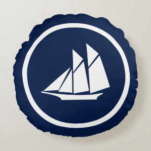 Nautical Navy Blue Sailboat Seapaarden Rond Kussen
