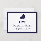 Nautical Navy Blue Sailboat Weddenschap RSVP-kaart RSVP Kaartje (Achterkant)