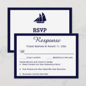 Nautical Navy Blue Sailboat Weddenschap RSVP-kaart RSVP Kaartje (Voorkant / Achterkant)