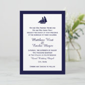 Nautical Navy Blue Sailboat Wedding Invitations Kaart (Staand voorkant)