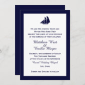Nautical Navy Blue Sailboat Wedding Invitations Kaart (Voorkant / Achterkant)