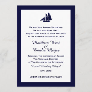 Nautical Navy Blue Sailboat Wedding Invitations Kaart