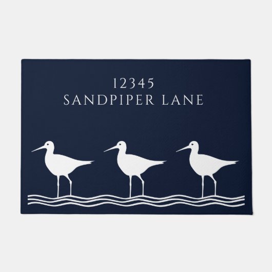 Nautical Navy Blue Sandpipers Adres Deurmat (Voorkant)