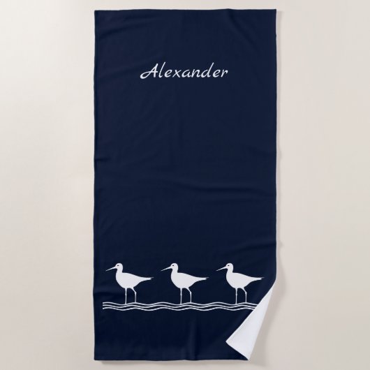 Nautical Navy Blue Sandpipers Birds Strandlaken (Voorkant)