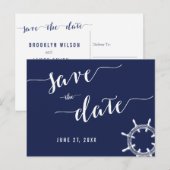 Nautical Navy Blue Save the Date Briefkaarten (Voorkant / Achterkant)