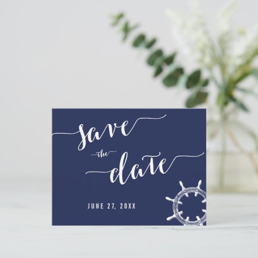 Nautical Navy Blue Save the Date Briefkaarten (Staand voorkant)
