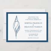 Nautical Navy Blue Seashell Beach Elegante bruilof Kaart (Voorkant)
