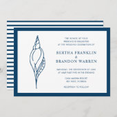 Nautical Navy Blue Seashell Beach Elegante bruilof Kaart (Voorkant / Achterkant)