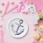 Nautical Navy Blue Ship Anchor Wedding Beach Papieren Bordje (Feest)