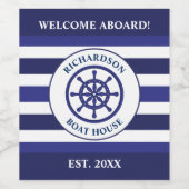 Nautical Navy Blue Ship Wheel Boat House Sailing Wijn Etiket (Enkel label)