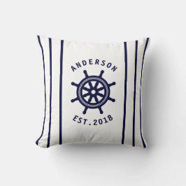 Nautical Navy Blue Ships Wheel gepersonaliseerd Kussen