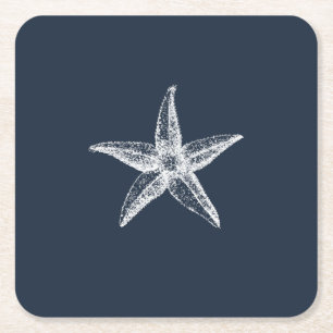 Nautical Navy Blue Simple Elegant Starfish Kartonnen Onderzetters
