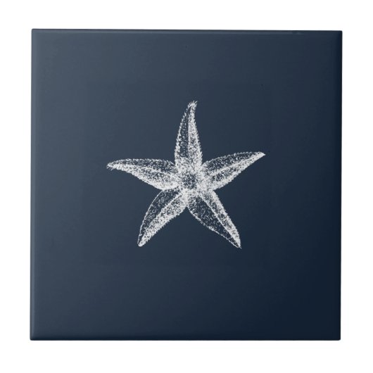 Nautical Navy Blue Simple Elegant Starfish Tegeltje (Voorkant)