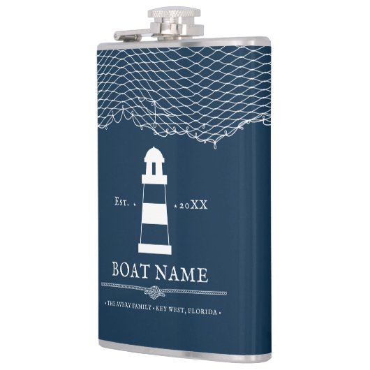 Nautical Navy Blue Specialized vuurtoren Boat Heupfles (Links)