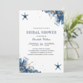 Nautical Navy Blue Starfish Foto Vrijgezellenfeest Kaart (Staand voorkant)