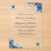 Nautical Navy Blue Starfish Wedding Acryl Uitnodigingen (Voorkant)