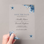 Nautical Navy Blue Starfish Wedding Save the Date Acryl Uitnodigingen (Insitu (Draagbaar))