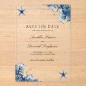 Nautical Navy Blue Starfish Wedding Save the Date Acryl Uitnodigingen (Voorkant)