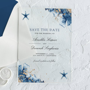 Nautical Navy Blue Starfish Wedding Save the Date Acryl Uitnodigingen