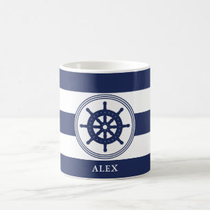 Nautical Navy Blue Steering Wheel op maat Koffiemok