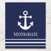 Nautical Navy Blue Strees boot Name Anchor Wijn Etiket (Enkel label)