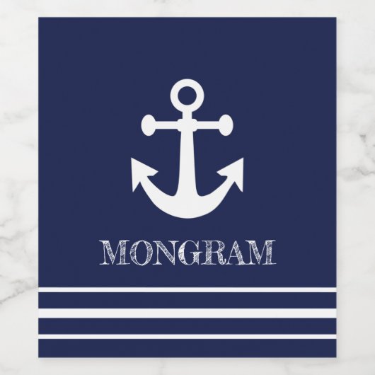 Nautical Navy Blue Strees boot Name Anchor Wijn Etiket (Enkel label)