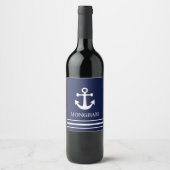 Nautical Navy Blue Strees boot Name Anchor Wijn Etiket (Voorkant)