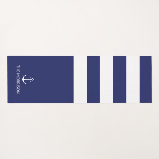 Nautical navy blue strees bootnaamanker yogamat (Achterkant (horizontaal))