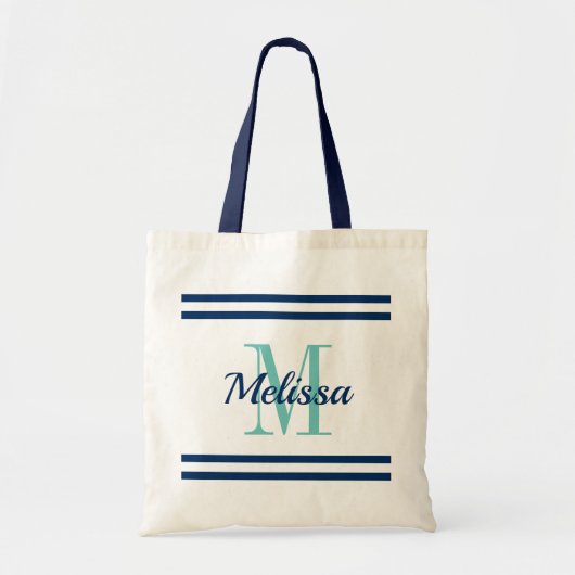 Nautical navy blue strepen elegant aangepast monog tote bag (Voorkant)
