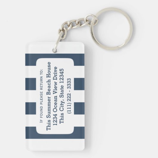 Nautical Navy Blue Stripe Beach House Sleutelhanger (achterkant)