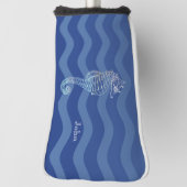 Nautical Navy Blue Stripe Waves Seahorse Golfheadcover (Draai 90)