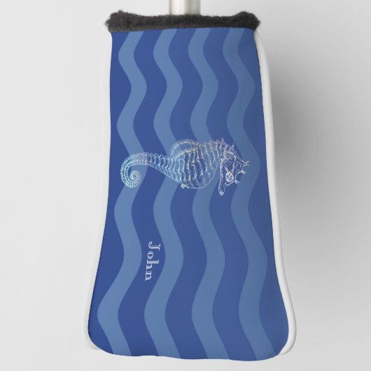 Nautical Navy Blue Stripe Waves Seahorse Golfheadcover (Draai 90)