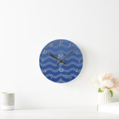 Nautical Navy Blue Stripe Waves Seahorse Ronde Klok (Huis)