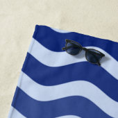 Nautical Navy Blue Stripe Waves Starfish Strandlaken (In situ)