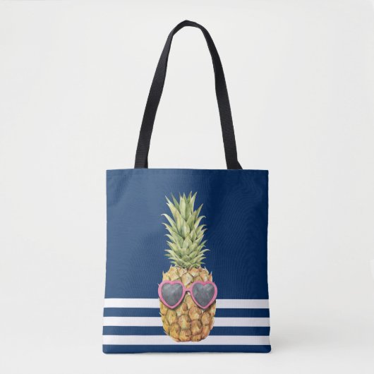 Nautical Navy Blue Striped Cool Pineapple Nautical Tote Bag (Voorkant)