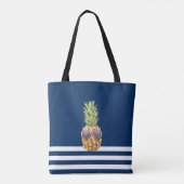 Nautical Navy Blue Striped Cool Pineapple Nautical Tote Bag (Achterkant)