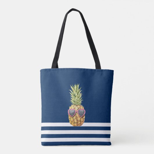 Nautical Navy Blue Striped Cool Pineapple Nautical Tote Bag (Achterkant)