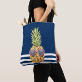 Nautical Navy Blue Striped Cool Pineapple Nautical Tote Bag (Dichtbij)